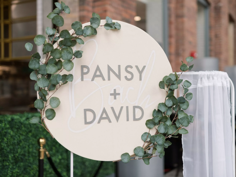 Pretty eucalyptus sign with the couples' names