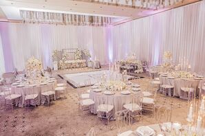 Ballroom Wedding Reception With Draping and Acrylic Chairs