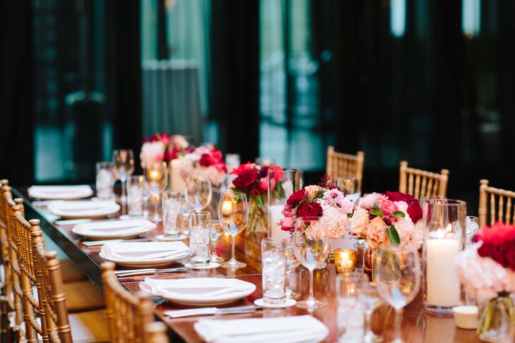 While searching for their perfect venue, Allison and Beth Anne immediately fell in love with the loft's white marble bars, patterned wallpaper and geometric ceiling installments. "We loved that the building had three distinct rooms that each had its own personality," Allison says.
