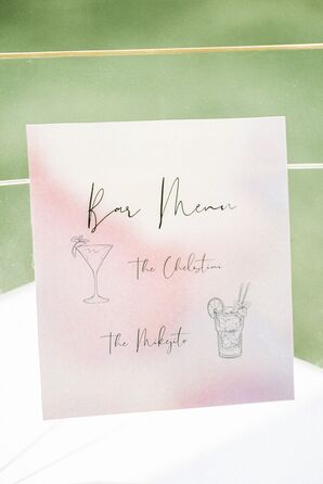 Watercolor Bar Menu for Wedding at The Barn at Willow Brook in Leesburg, Virginia