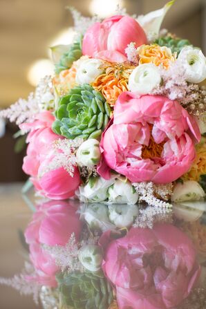 Pink Peony and Succulent Bouquet