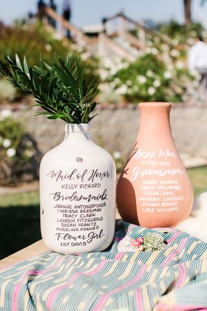 Wedding Party Roles Written on Clay Vases