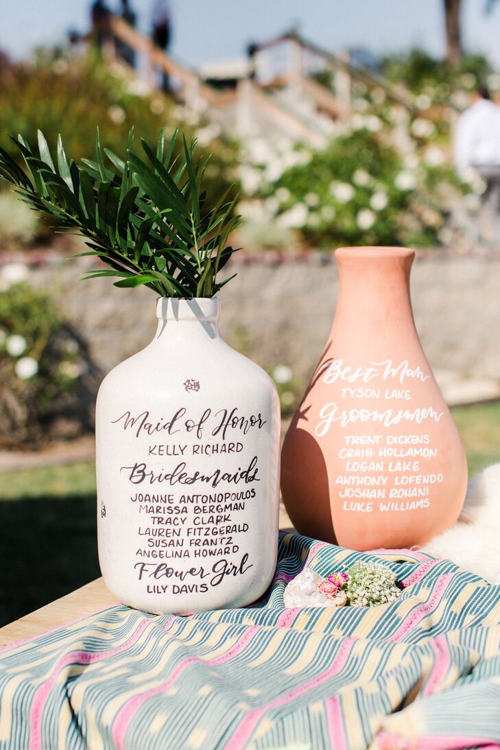 Wedding Party Roles Written on Clay Vases