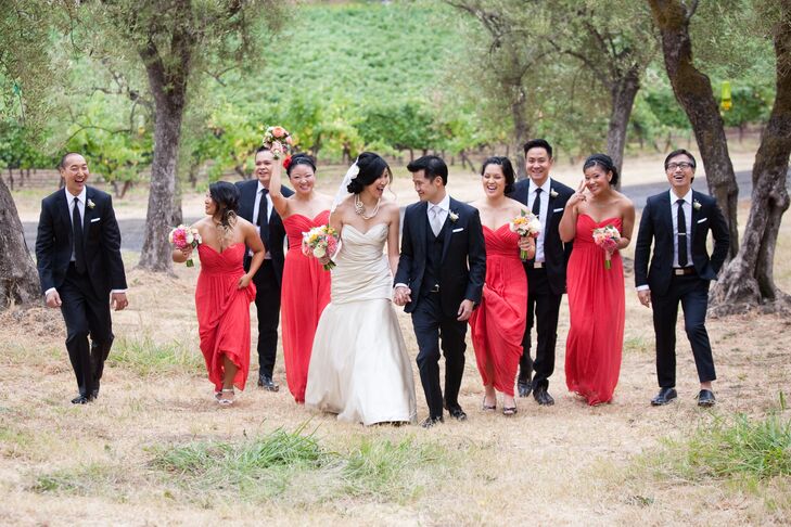 Bright Coral Bridesmaid Dresses
