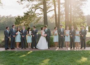 Mint, Lace, One-Shoulder Bridesmaid Dresses