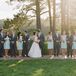 Katharine chose a sophisticated springtime look for her bridesmaids. They wore matching knee-length dresses with one-shoulder necklines embellished with ladylike mint green, which they paired with their own metallic shoes. “I was originally going for a different dress but noticed the lace top on this one and thought it would fit well with mine,” she says.
