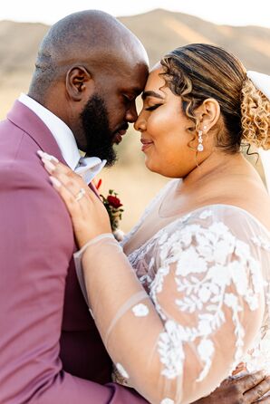Bride and Groom Embracing During Sunset Portraits