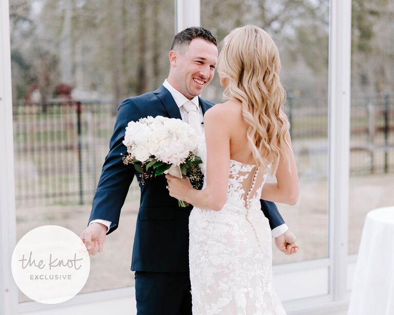 alex bregman wedding couple gazes at each other at reception