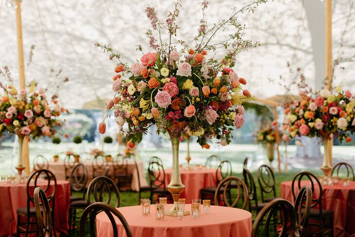 Tall Orange-and-Green Centerpiece With Roses and Tulips
