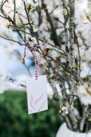Escort Cards Tied on Branches with Twine