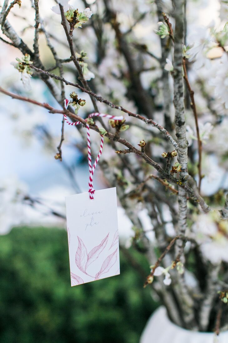 Escort Cards Tied on Branches with Twine