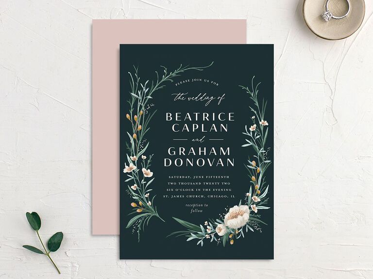 Rustic wreath wedding invitation