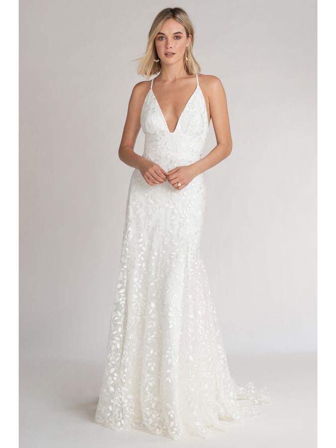 Jenny Yoo embroidered tulle fit-and-flare wedding dress