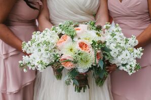Peach David Austin Rose Bridal Bouquet and Lisianthus Bridesmaids Bouquets