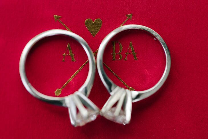 After Allison proposed to Beth Anne with a white gold engagement ring, Beth Anne returned the favor two months later. "Allison proposed at the finish line of the New York City marathon," Beth Anne says. "A few weeks later, I took my new ring to Rifka at Malidani in New York City to create an identical one."