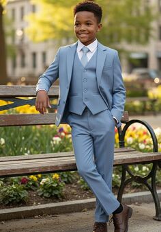 BLACKTIE "Liam" Denim Blue Suit (5-Piece Set) Flower Girl Dress and Ring Bearer Outfit
