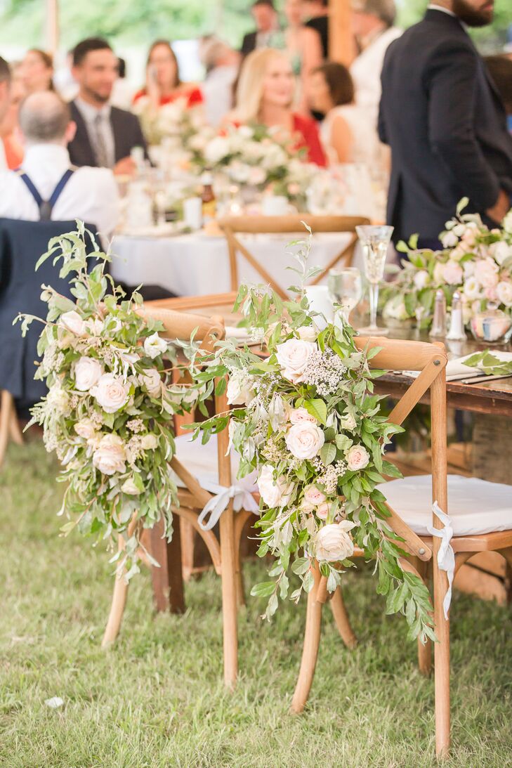 Cascading Garden Rose and Greenery Sweetheart Chair Swag