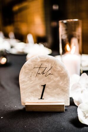 Elegant Marble Table Number with Calligraphy