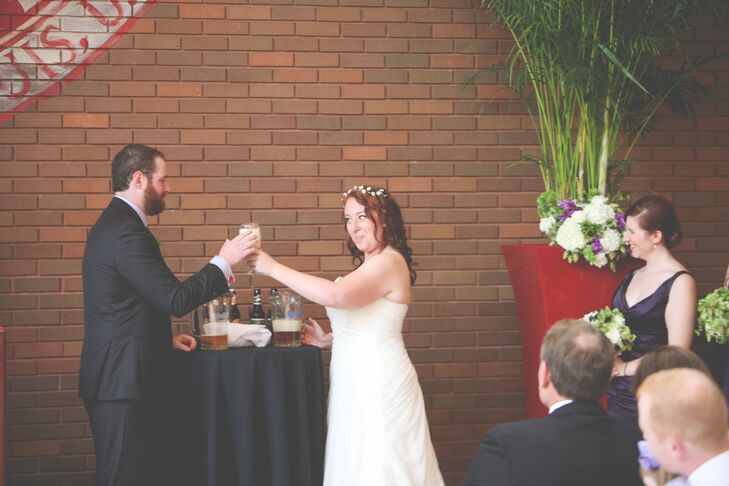 Instead of a unity candle, the couple participated in a beer pouring ceremony.