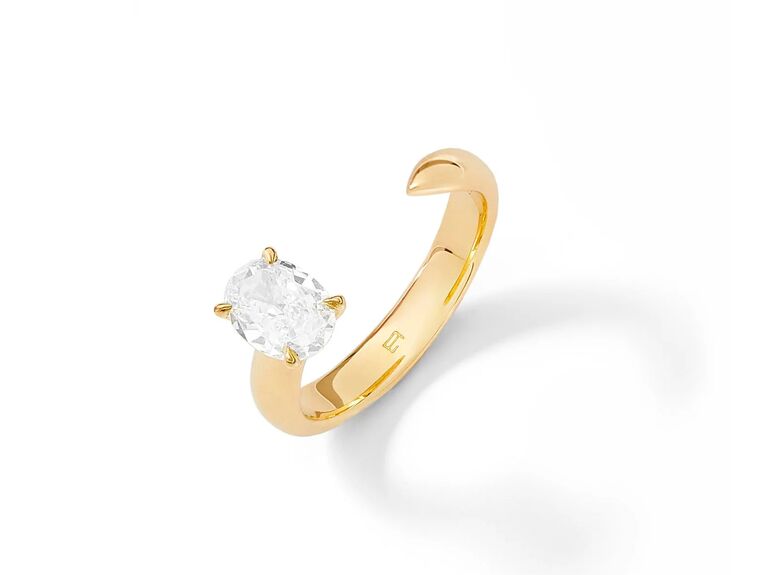 unique bevel oval-cut engagement ring with gold band