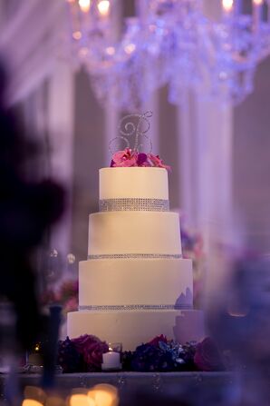 Rhinestone-Embellished Ivory Wedding Cake