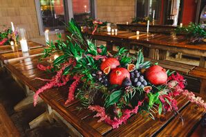 Centerpiece with Pomegranates, Berries, Astilbe and Greenery