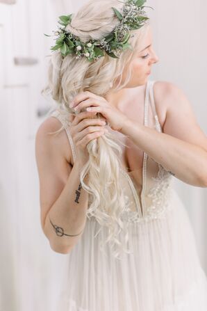 Bride Getting Ready and Braiding Hair