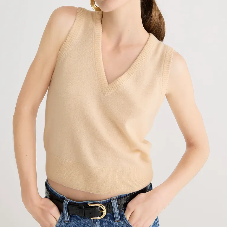 Buttercream Cashmere V-neck sweater-vest for sporty bachelorette outfit