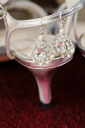 Silver Wedding Shoes and Diamond and Pearl Teardrop Earrings