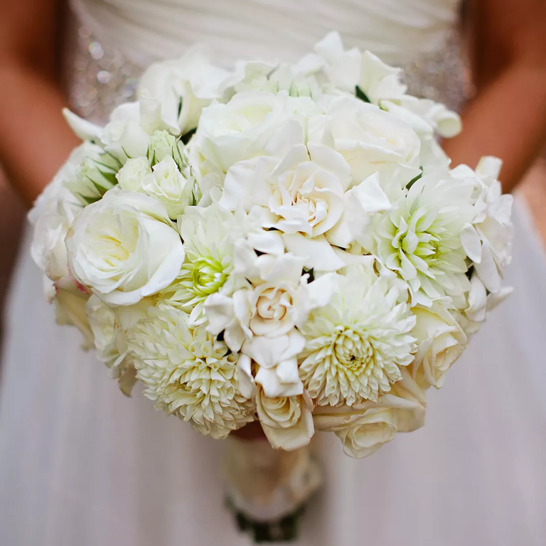 Hydrangea and rose wedding bouquet