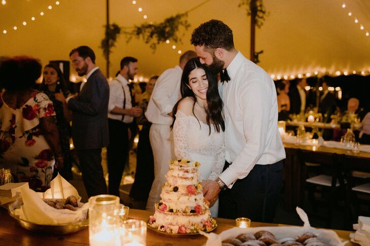 Cake Cutting with Tiered Semi-Naked Wedding Cake