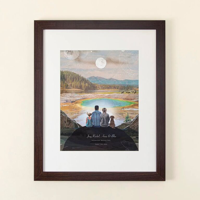 Custom illustration of family at a National Park, gift idea for husband for Father's Day. 