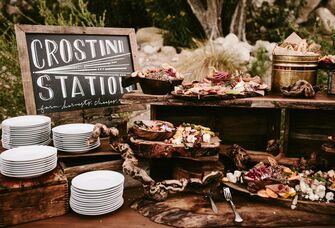 Crostini food station at wedding reception