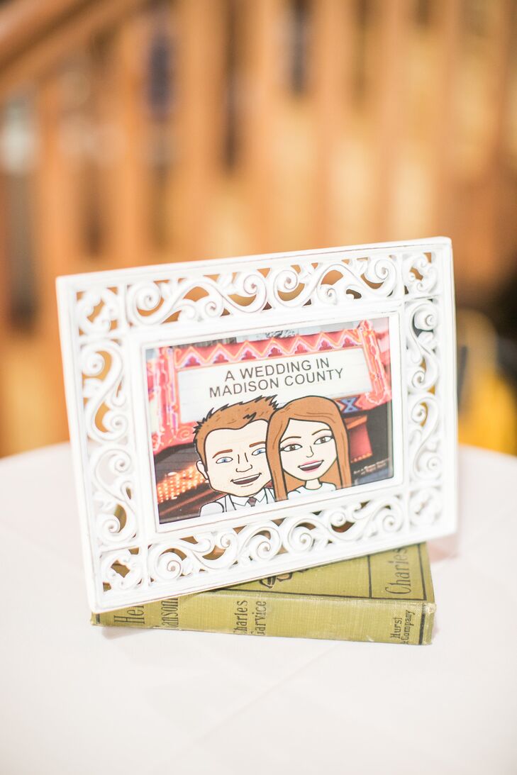 A cartoon likeness of Italia and Andy announced their "Bridges of Madison County" theme.