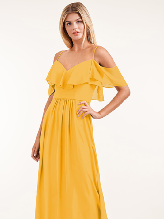 high-end bridal shower dresses Yellow Chiffon A-line Modest Bridesmaid Dresses MBD192 main image 1