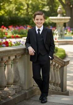Little Tuxedos "Mason" Kids Dark Charcoal Suit (5-Piece Set) Flower Girl Dress and Ring Bearer Outfit