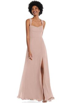 Faux Wrap Criss Cross Back Maxi Bridesmaid Dress With Adjustable Straps In  Toasted Sugar