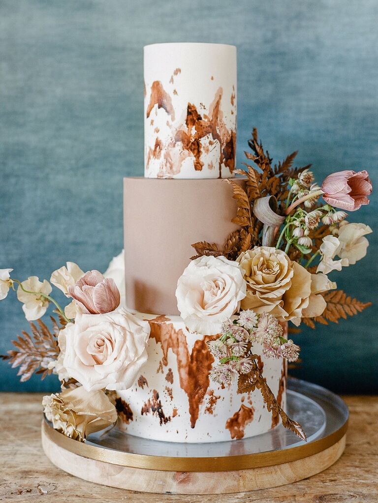 Cowhide inspired three-tiered cake. 