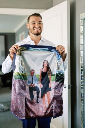 Groom Wedding Suit With Custom Photo Lining