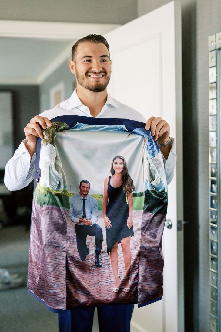 Groom Wedding Suit With Custom Photo Lining