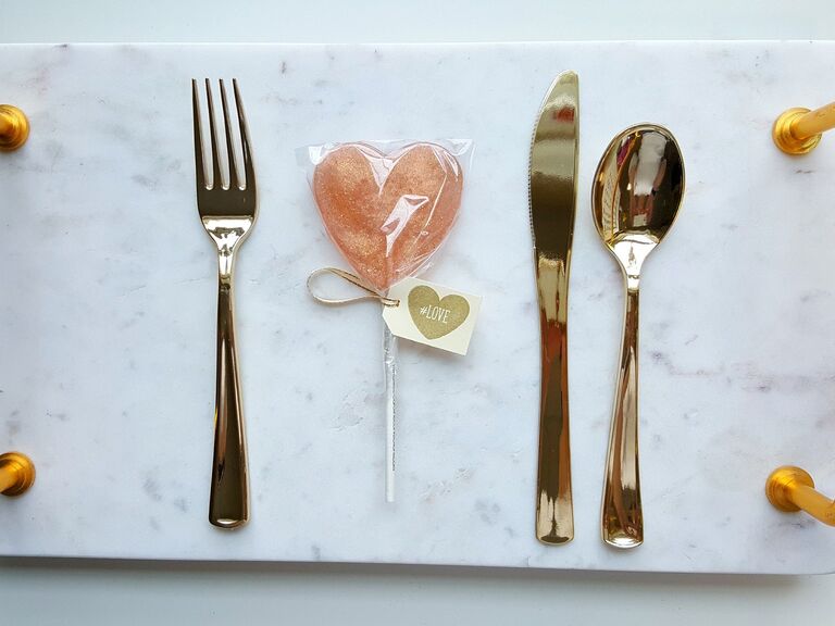 Pink heart lollipop wedding favor