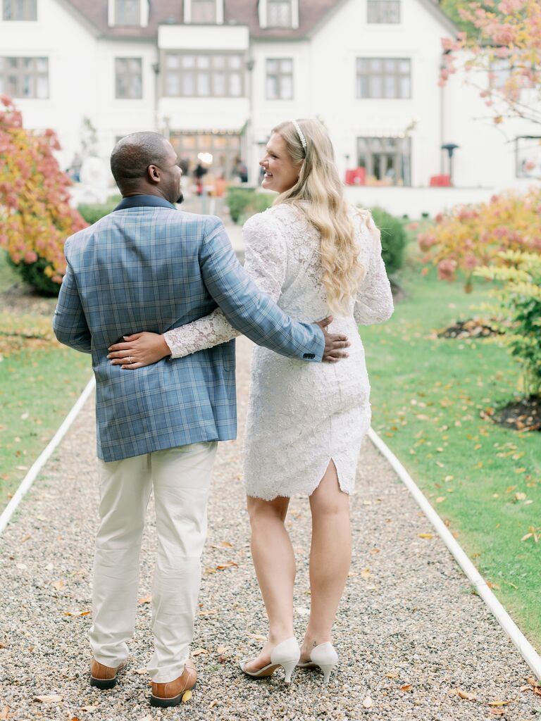 A posed photo of the happy couple standing together