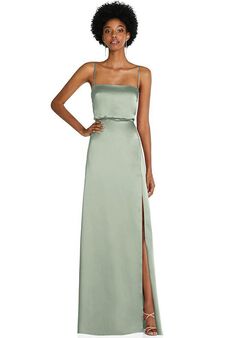 Dessy Group Diamond Halter Bias Midi Slip Dress with Convertible