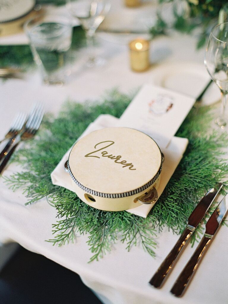 Personalized tambourine wedding favor.