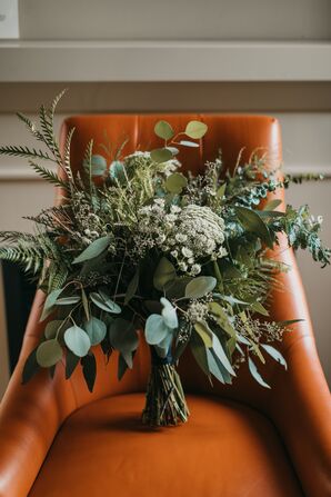 The Wedding Celebration Used Eucalyptus, Ferns and Ruscus Throughout the Decor