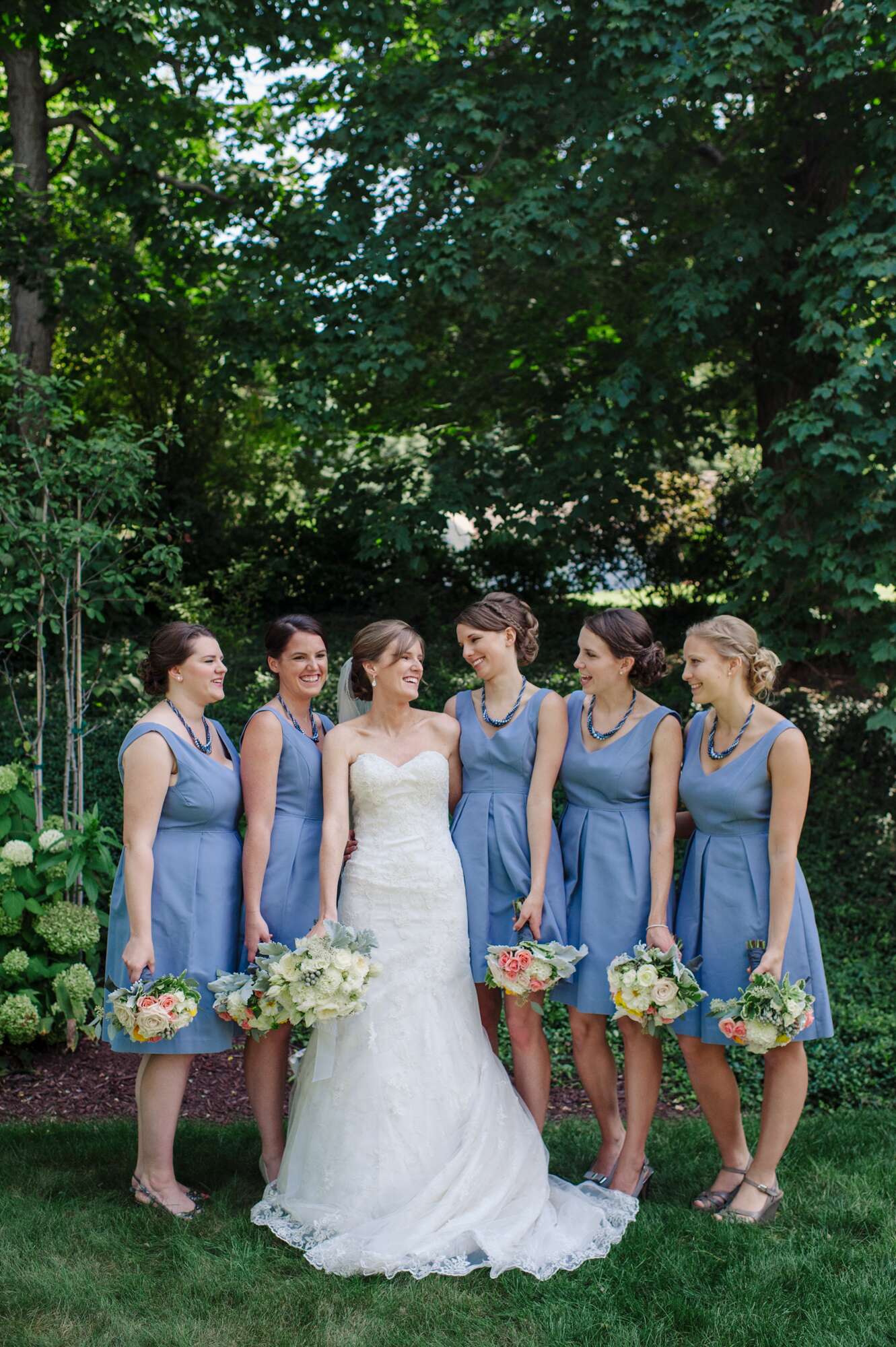 Soft, Blue Knee-Length Bridesmaid Dresses