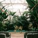 Industrial Greenhouse Ceremony Space With Trees, Plants and Greenery, Low Floral Arch