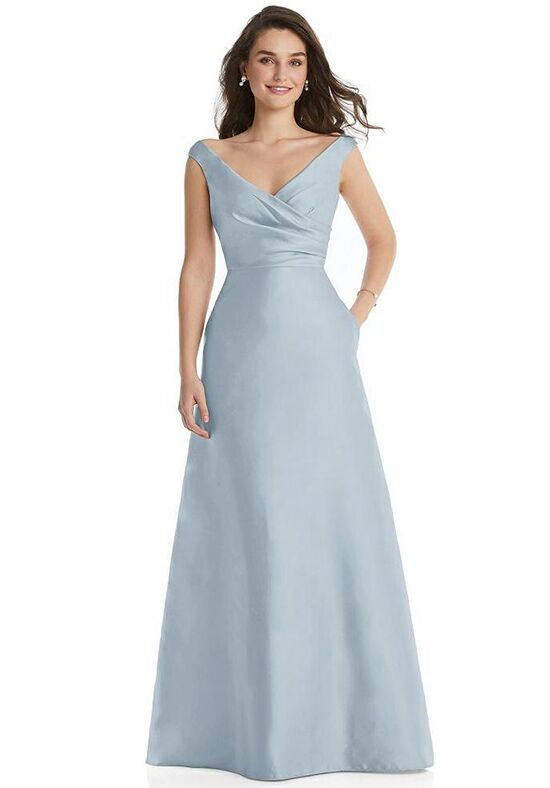 Dessy Group Off-the-Shoulder Draped Wrap Maxi Dress with Pockets - D817 V-Neck Bridesmaid Dress - 1