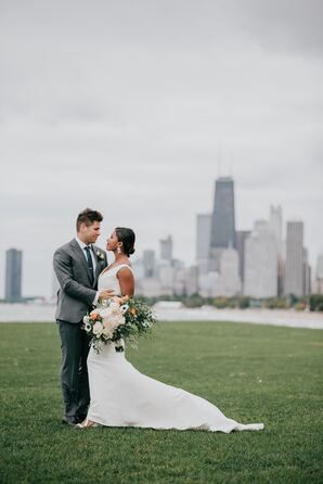 Bride and Groom in Front of Chicago Skyline