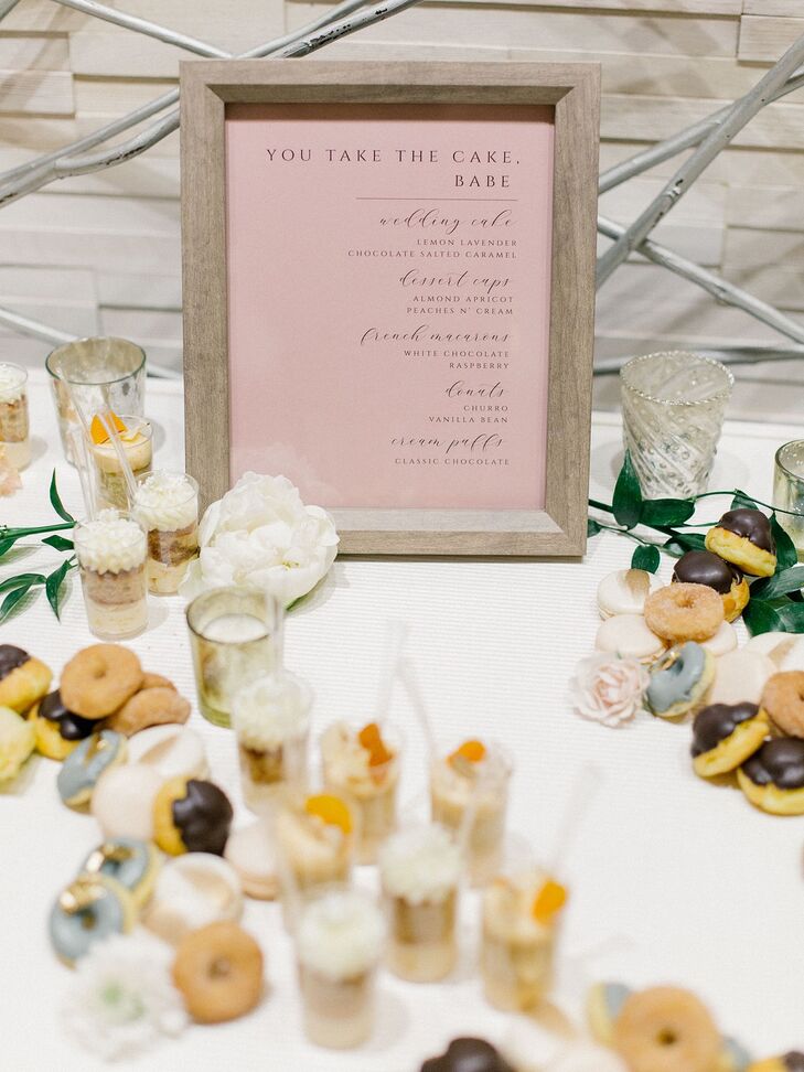 Dessert Table Spread with Romantic Pink Sign